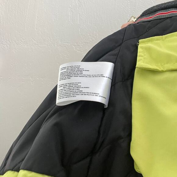 LEL Lime Green Down Feather Fur Trim Puffer Ski Jacket - Picture 6 of 7